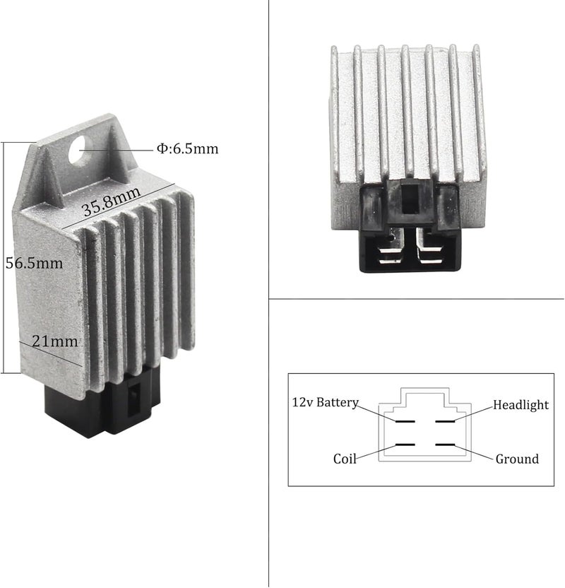 Greesp 12v 4 Pin Voltage Regulator Rectifier GY6 139QMB 157QMJ 50cc 150cc Scooter Moped ATV (Silvery) - Image 2